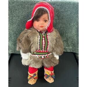 Scandinavian Girl Doll Finland Erkki Juopperi Reindeer Fur Coat RARE